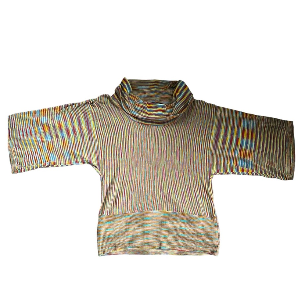 SALE Vertigo Rainbow Knit Cowl Neck Sweater Kimono Sleeve Boho Maximalist XL - Picture 13 of 13